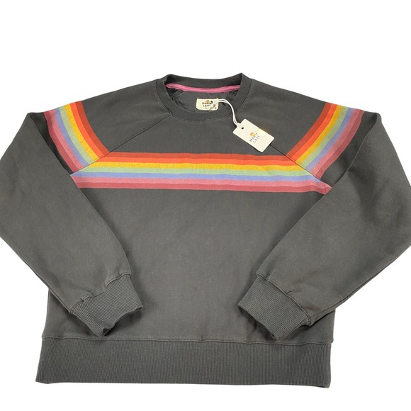 Marine Layer Tops - Marine Layer Anytime Sweatshirt Washed Black Rainbow Stripe Crewneck Small NWT